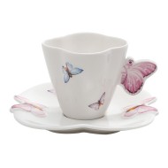 Xicara 100ml Café Porcelana C/Pires Borboletas Branco
